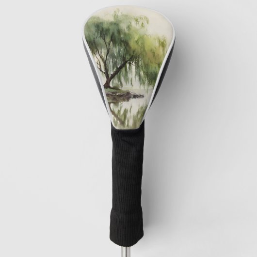 穏やかな柳の木の反射自然アート(12) ゴルフヘッドカバー (正面)