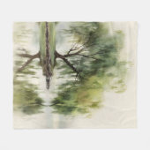 穏やかな柳の木の反射自然アート(12) フリースブランケット (正面(横))