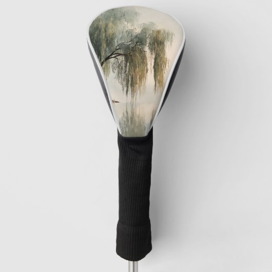 穏やかな柳の木の反射自然アート（13） ゴルフヘッドカバー (正面)
