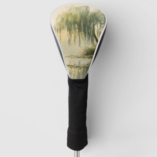 穏やかな柳の木の反射自然アート（1） ゴルフヘッドカバー (正面)