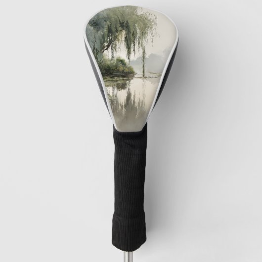 穏やかな柳の木の反射自然アート(2) ゴルフヘッドカバー (正面)