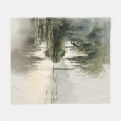 穏やかな柳の木の反射自然アート（2） フリースブランケット (正面(横))