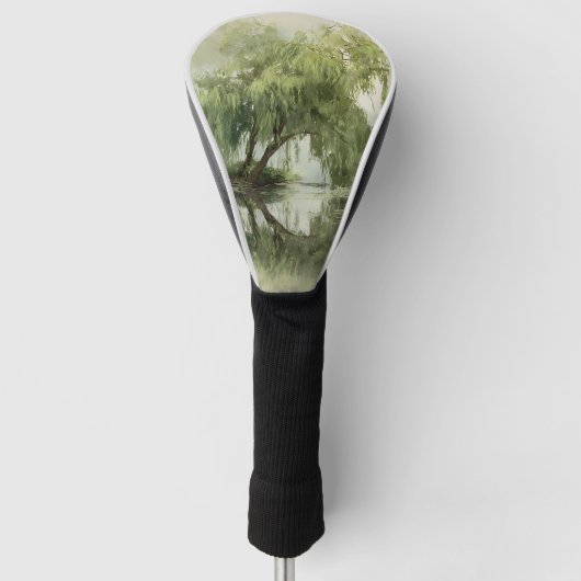 穏やかな柳の木の反射自然アート（5） ゴルフヘッドカバー (正面)