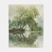 穏やかな柳の木の反射自然アート(5) フリースブランケット (正面)