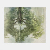 穏やかな柳の木の反射自然アート(5) フリースブランケット (正面(横))