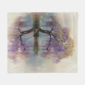 穏やかな柳の木の反射自然アート(6) フリースブランケット (正面(横))