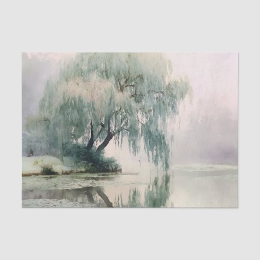 穏やかな柳の木の反射自然アート (7) 薄葉紙 (正面)