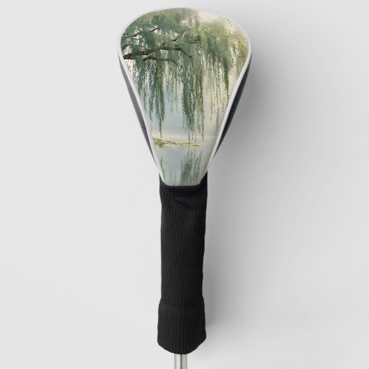 穏やかな柳の木の反射自然アート（9） ゴルフヘッドカバー (正面)