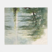 穏やかな柳の木の反射自然アート(9) フリースブランケット (正面(横))