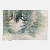 穏やかな柳の木の湖面反射自然アート（7） キッチンタオル (横)