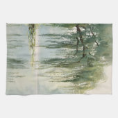 穏やかな柳の木の湖面反射自然アート（9） キッチンタオル (横)