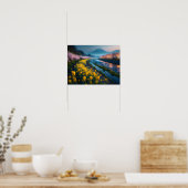 穏やかな桜と山威厳のあるの花 ポスター (キッチン)