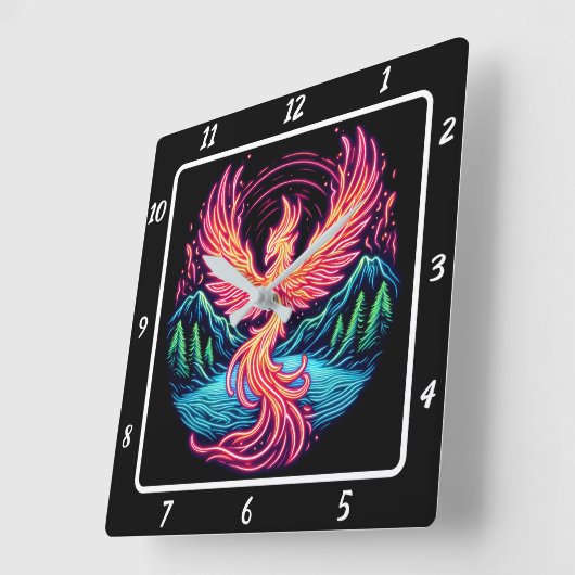 穏やかな森の上のフェニックスグローブ スクエア壁時計 (傾斜)