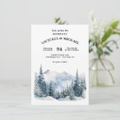 穏やかな森の松の木雪山結婚の 招待状 (スタンド正面)