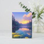 穏やかな森の湖で夕日が魔法 シーズンポストカード (スタンド正面)