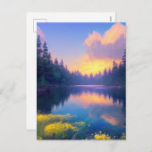 穏やかな森の湖で夕日が魔法 シーズンポストカード (正面/裏面)
