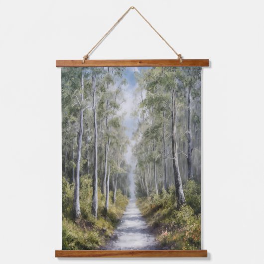 穏やかな森の道 – 静かな自然ランドスケープアート 吊り下げ型タペストリー (正面)