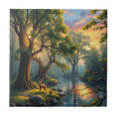 穏やかな森の静穏アットドーン自然アートワーク タイル (正面)