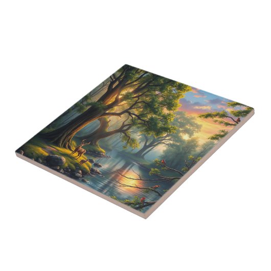 穏やかな森の静穏アットドーン自然アートワーク タイル (側面)