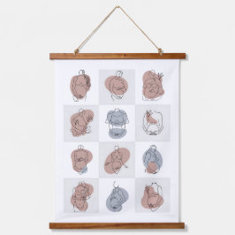 穏やかな母性ラインアート – 抽象芸術ベビーバンプ 吊り下げ型タペストリー