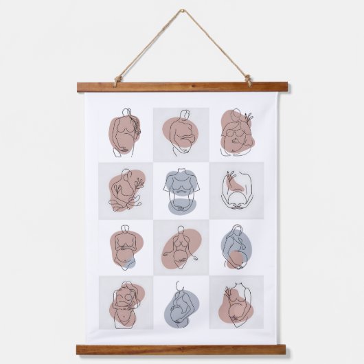 穏やかな母性ラインアート – 抽象芸術ベビーバンプ 吊り下げ型タペストリー (正面)