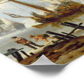 穏やかな水に浮かぶ船と姿が岸に迫る ポスター (角)