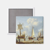 穏やかな水に浮かぶ船と姿が岸に迫る マグネット (正面/裏面)