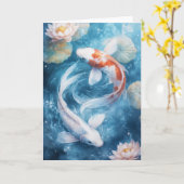 穏やかな水の中のコイの穏やかな渦 カード (黄色い花)