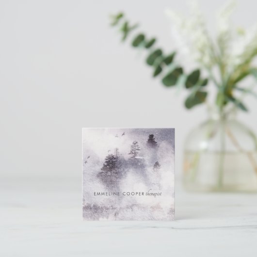 穏やかな水の色の木ブルービジネスカード スクエア名刺 (スタンド正面)