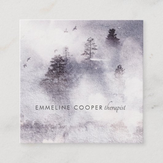 穏やかな水の色の木ブルービジネスカード スクエア名刺 (正面)