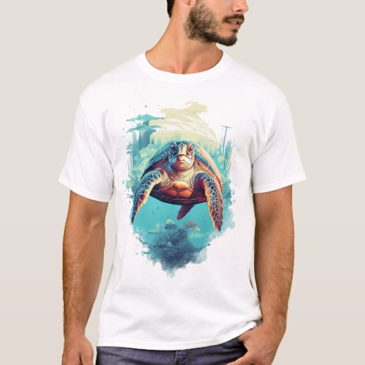 穏やかな水中カメ Tシャツ (正面)