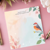 穏やかな水彩のロビン鳥の花柄パーソナライズ ノートパッド