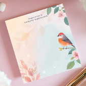 穏やかな水彩のロビン鳥の花柄パーソナライズ ノートパッド