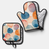 穏やかな水彩ドット 鍋つかみ&鍋敷きセット (正面/裏面)