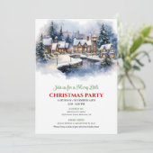穏やかな水彩画のクリスマスシーンが特徴の祭りのある街 招待状 (スタンド正面)