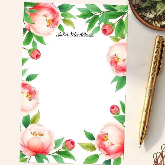 穏やかな水彩花の牡丹 便箋