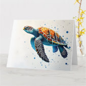 穏やかな水祝海ウミガメ カード (黄色い花)