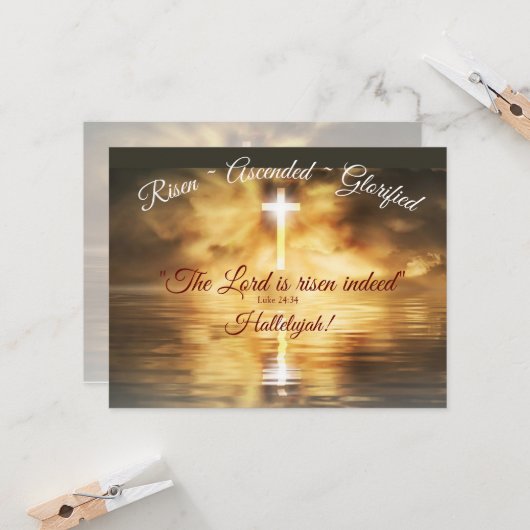 穏やかな水面に映る十字架、キリストは復活した カード (正面/裏面インサイチュ)