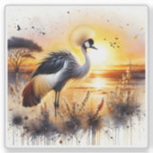 穏やかな水面に沈む優雅な鳥 シール (正面)