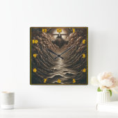 穏やかな水面に雲から現れるイエス スクエア壁時計 (ホーム)