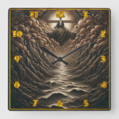 穏やかな水面に雲から現れるイエス スクエア壁時計 (正面)