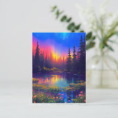 . .穏やかな池で夕日と色を楽しむ ポストカード (スタンド正面)