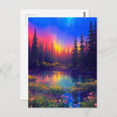 . .穏やかな池で夕日と色を楽しむ ポストカード (正面/裏面)