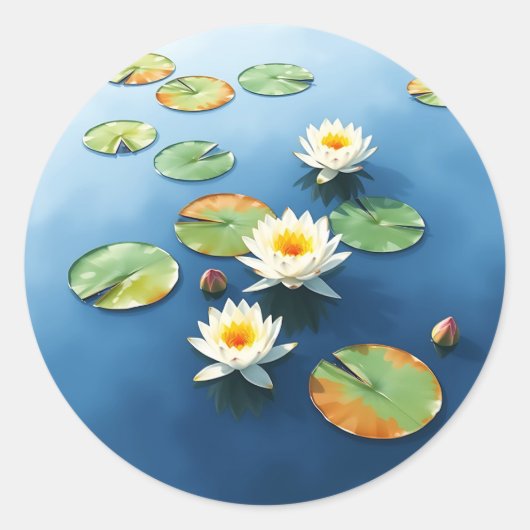 穏やかな池に浮かぶ睡蓮 ラウンドシール (正面)