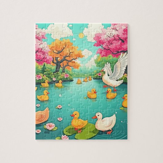 穏やかな池の子供たち ジグソーパズル (縦)