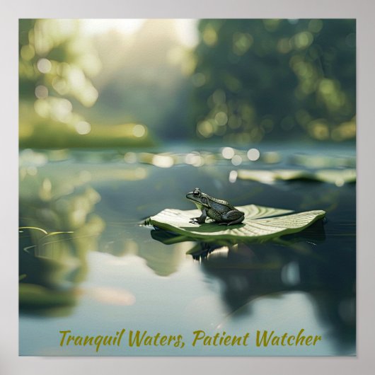 穏やかな池の生活：リリーパッド上のカエル ポスター (正面)