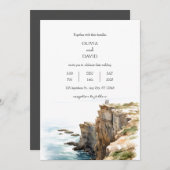 穏やかな沿岸の崖ウォーターカラービーチ結婚式 招待状 (正面/裏面)