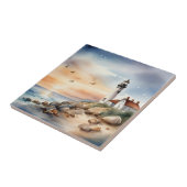 穏やかな沿岸景観水彩灯台 タイル (側面)