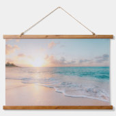 穏やかな波と美しい海の夕日 吊り下げ型タペストリー (正面)