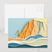 穏やかな波に穏やかな海岸沿いの絶壁|過去記事 ポストカード (正面/裏面)